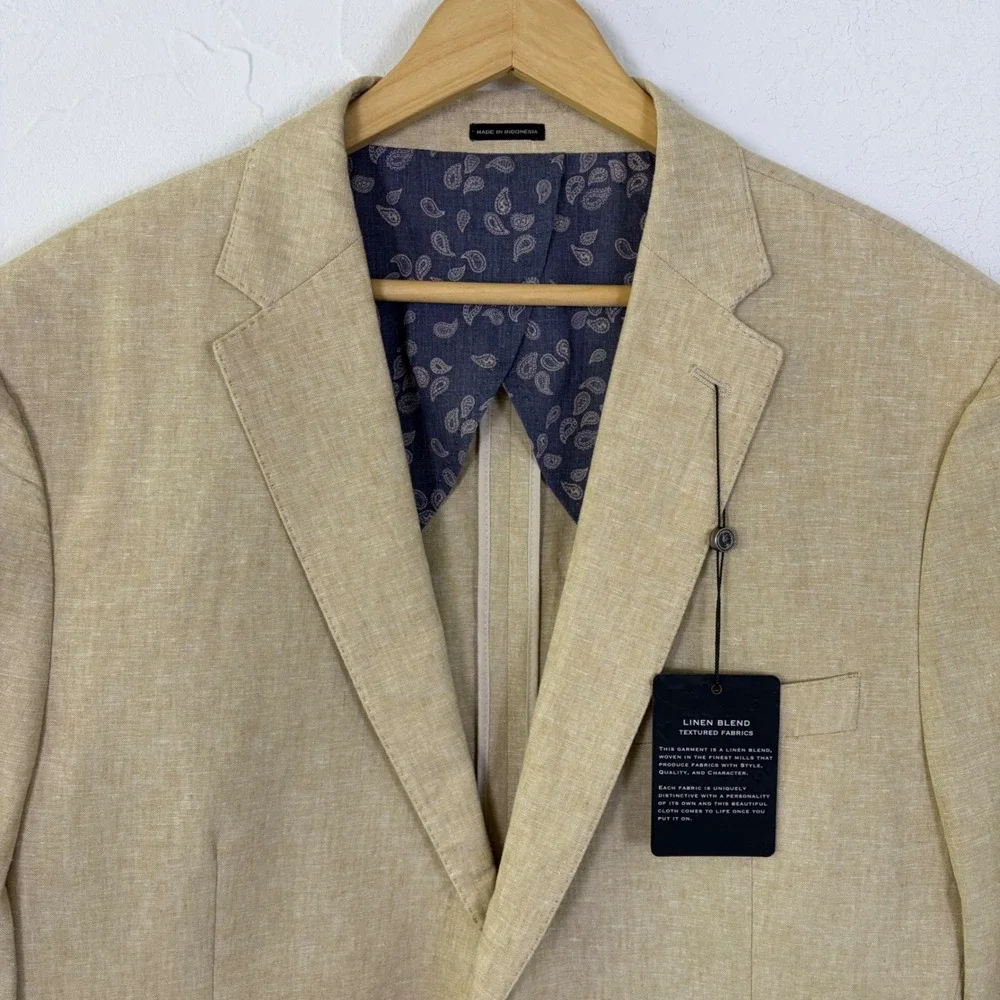 NEW Joseph Abboud Suit Set Mens 46R 34x30 Tan Linen Blend 2 Piece Wedding Summer